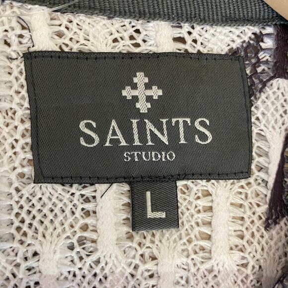 Saints Studio Tropical Crochet Shirt Men L Ombre Gray Beach Open Knit Beach NWT - Picture 3 of 8